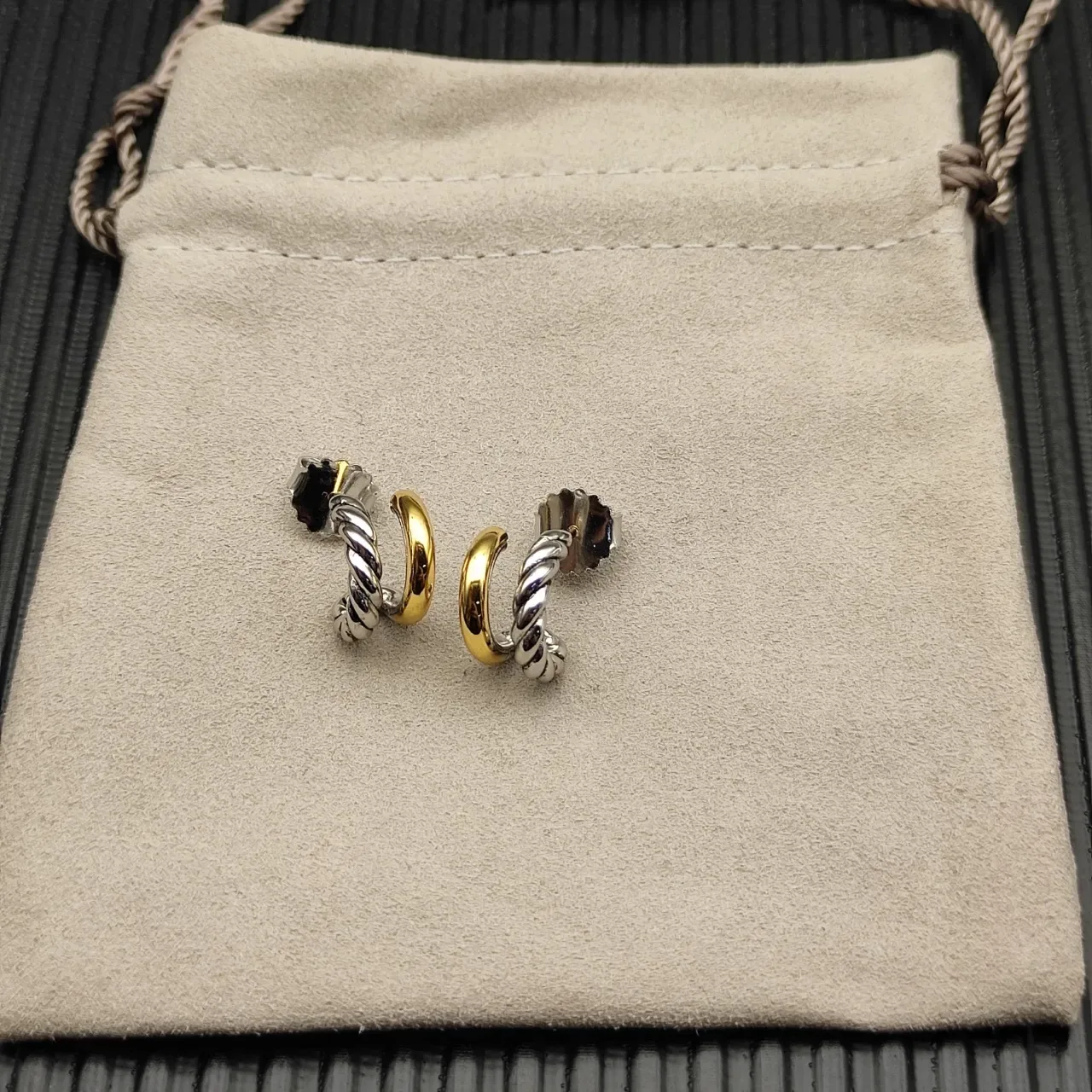 Two-Tone Twisted Rope Hinged Hoop Earrings 8