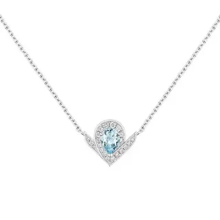 Colar com pendentif em forma de V com aquamarina e diamantes pavé