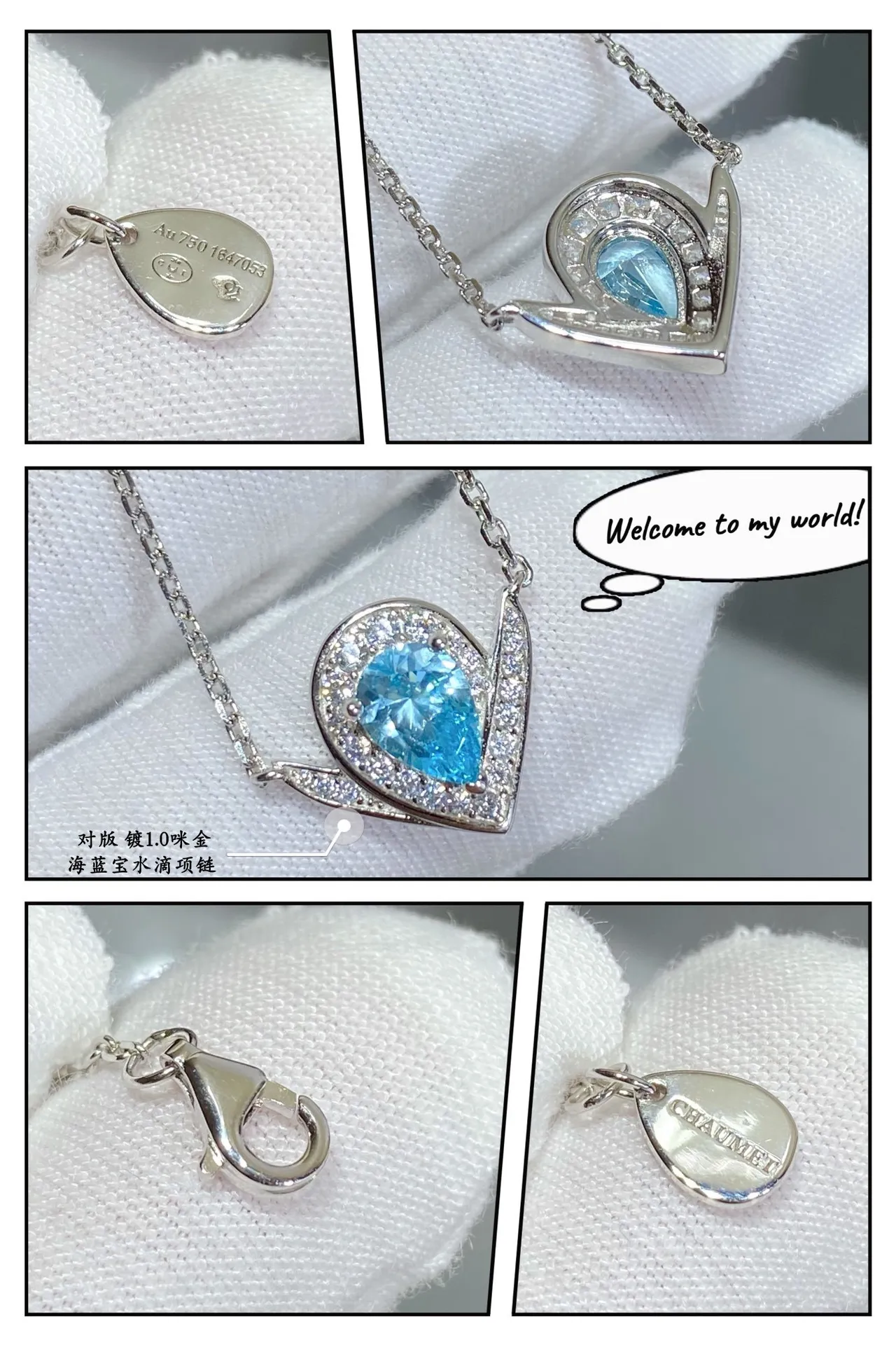 V-Shaped Teardrop Aquamarine and Pavé Diamond Pendant Necklace 6