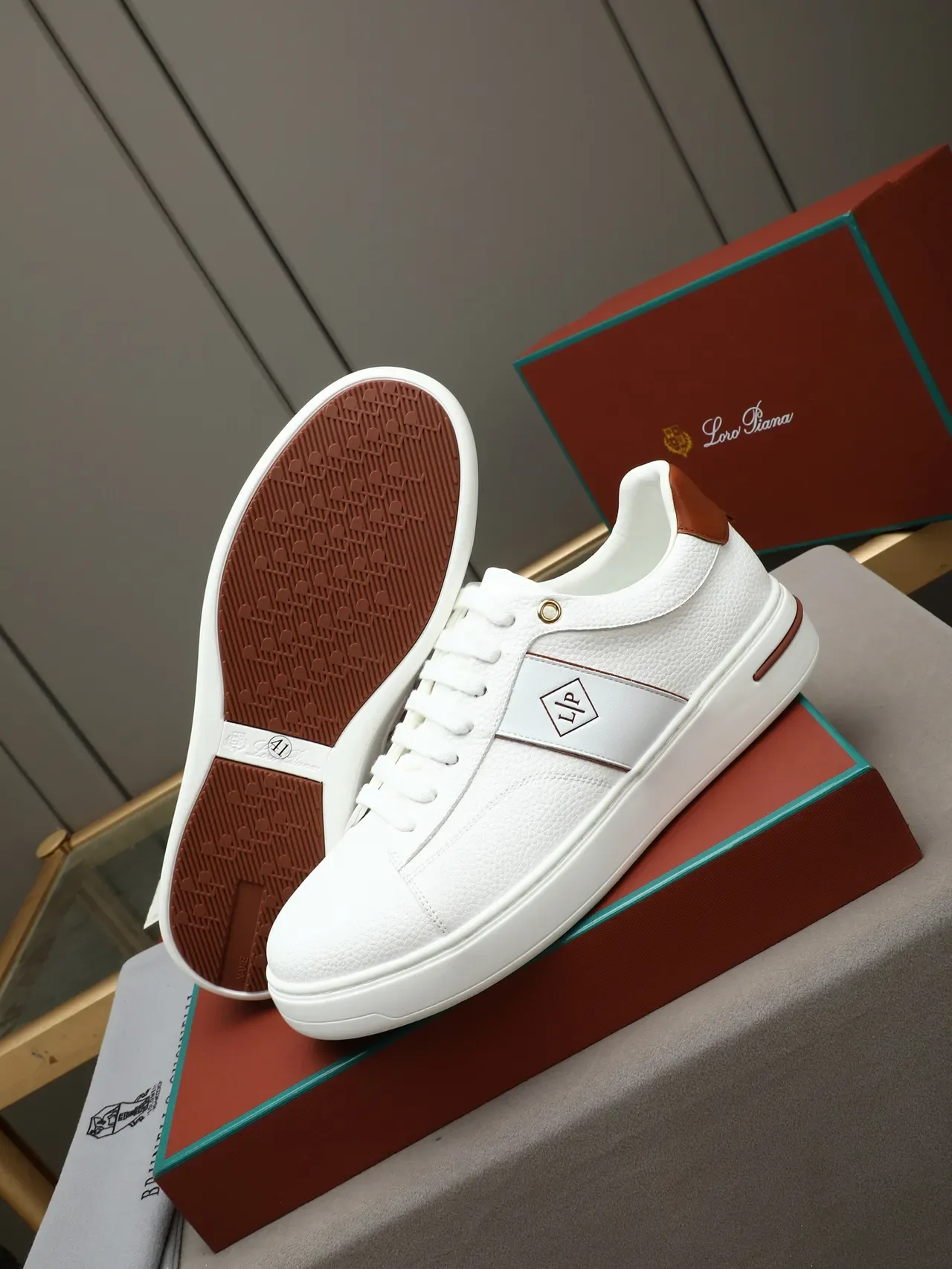 White and Brown Leather Platform Sneaker 5