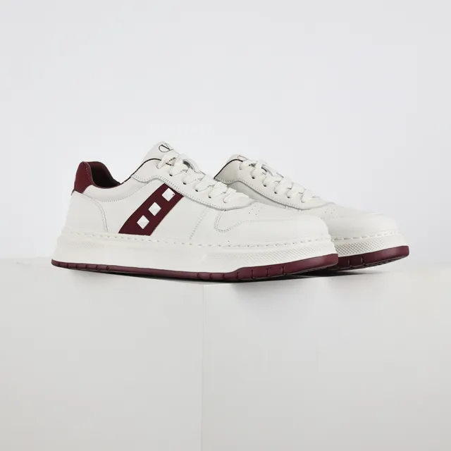 White and Burgundy Platform Low-Top Sneakers 3