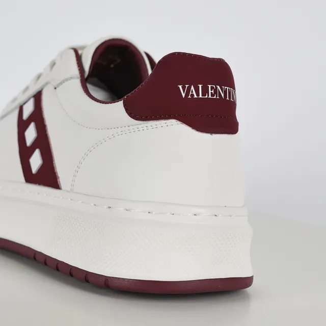 White and Burgundy Platform Low-Top Sneakers 4