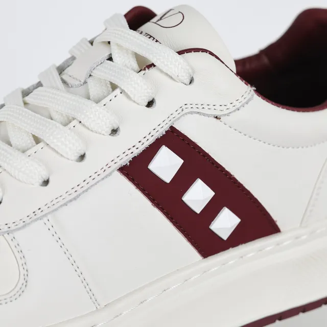 White and Burgundy Platform Low-Top Sneakers 6