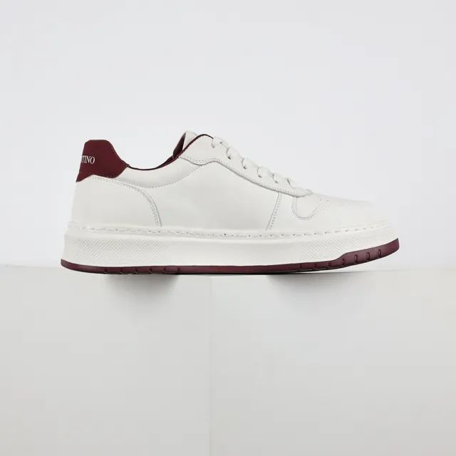 White and Burgundy Platform Low-Top Sneakers 7