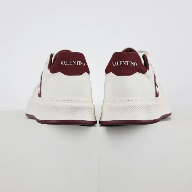 White and Burgundy Platform Low-Top Sneakers 8