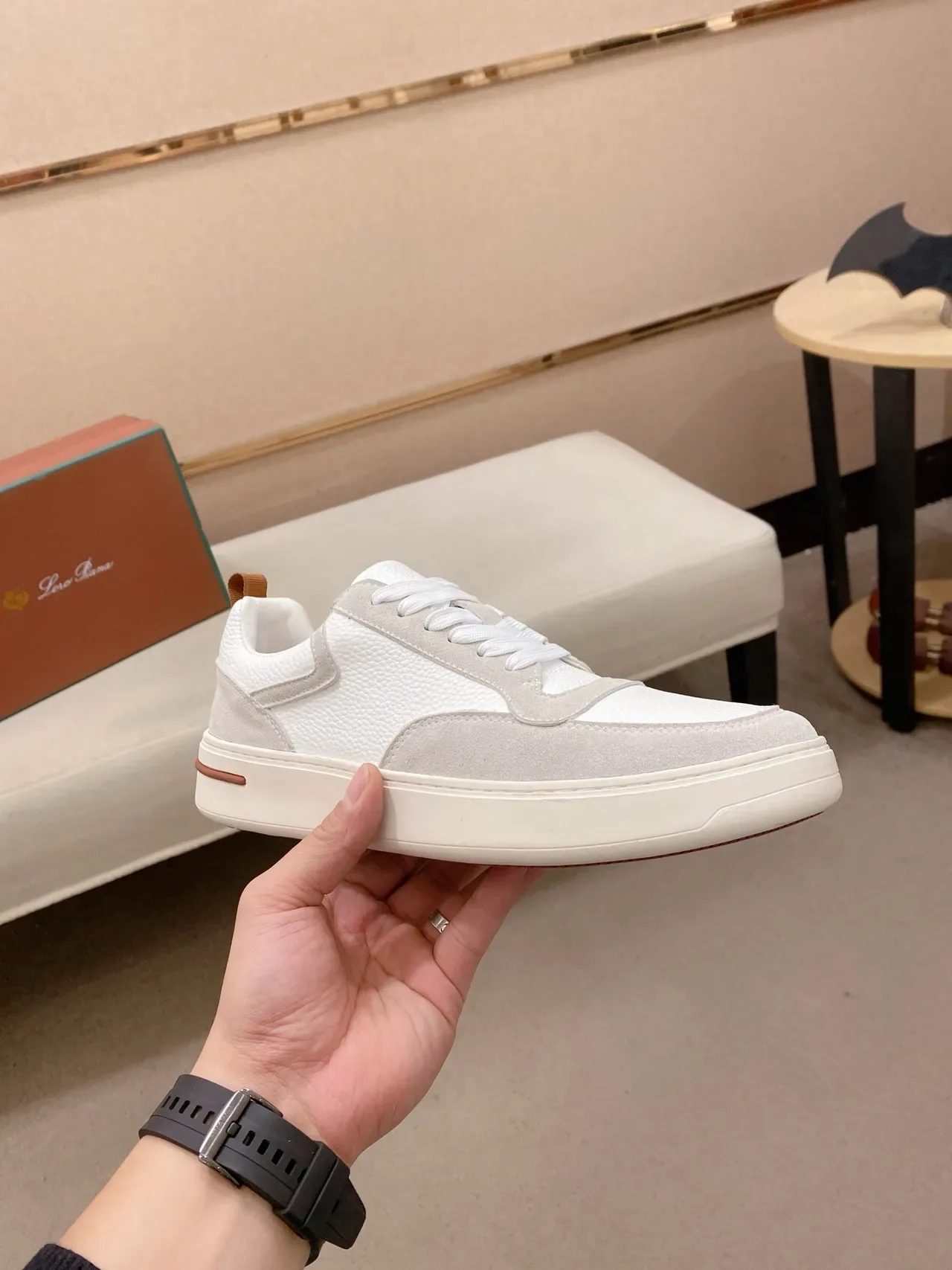 White and Gray Mixed-Material Low-Top Lifestyle Sneakers 4