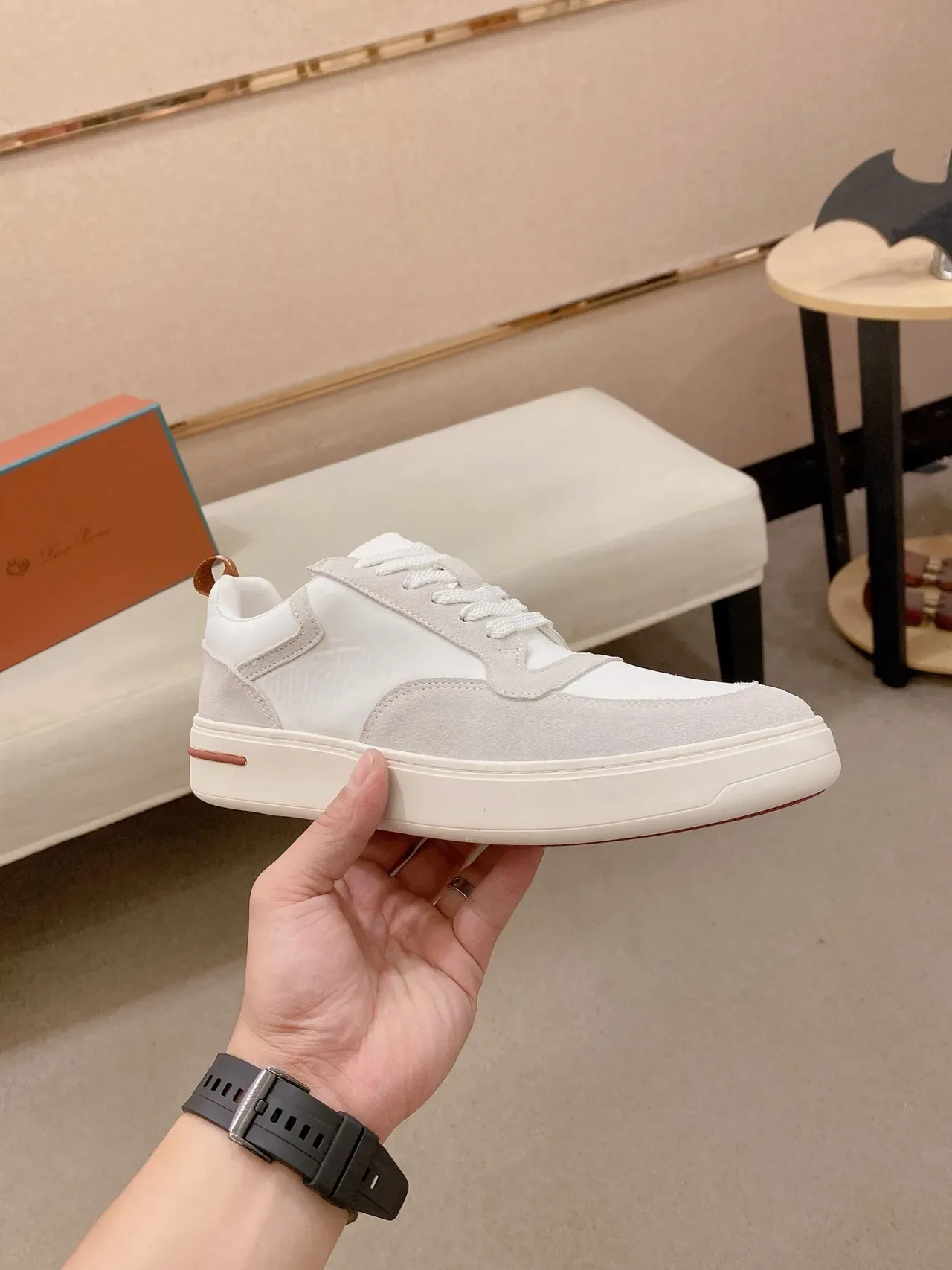 White and Light Gray Suede Panelled Low-Top Lifestyle Sneaker 4