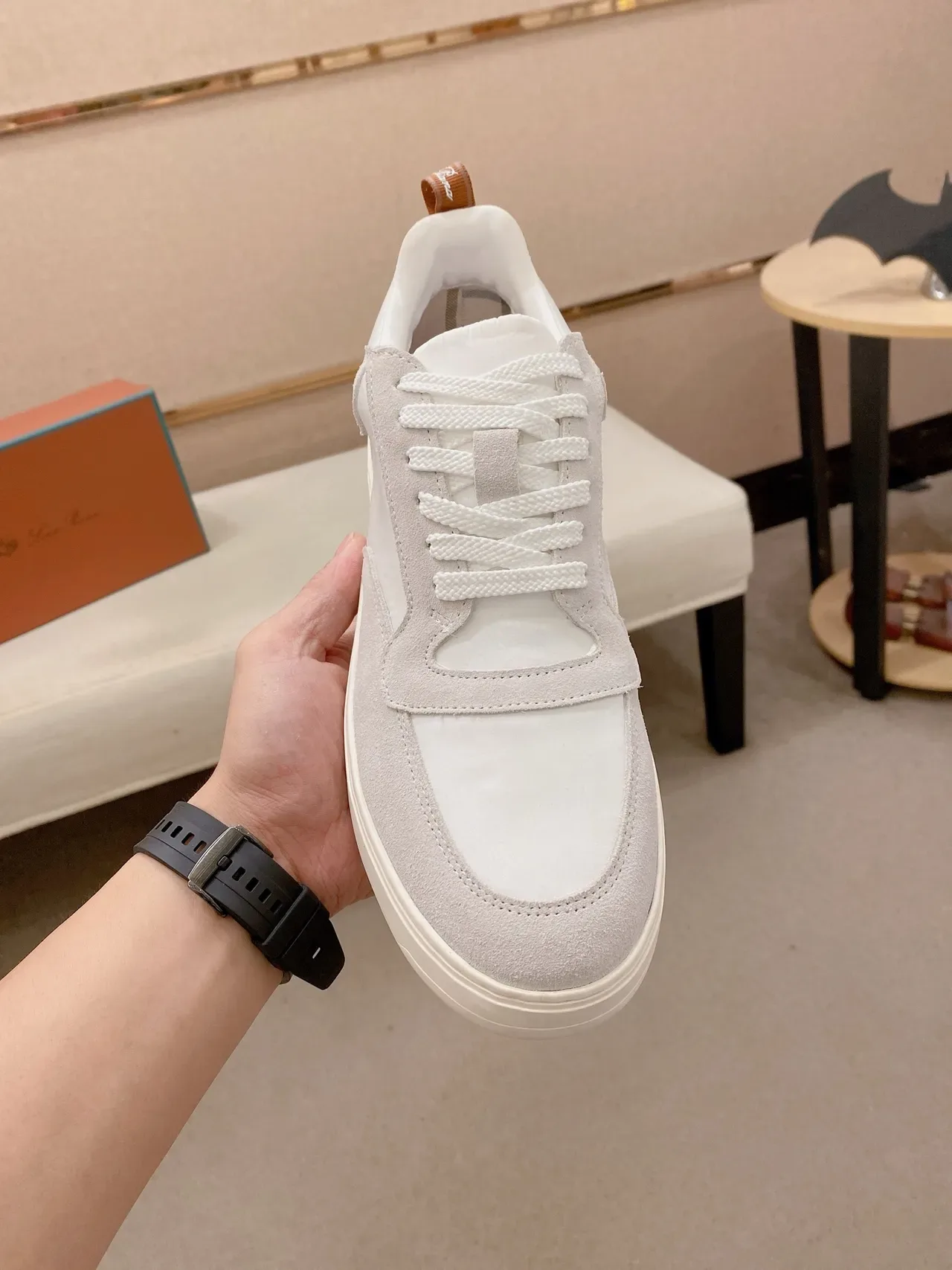 White and Light Gray Suede Panelled Low-Top Lifestyle Sneaker 5