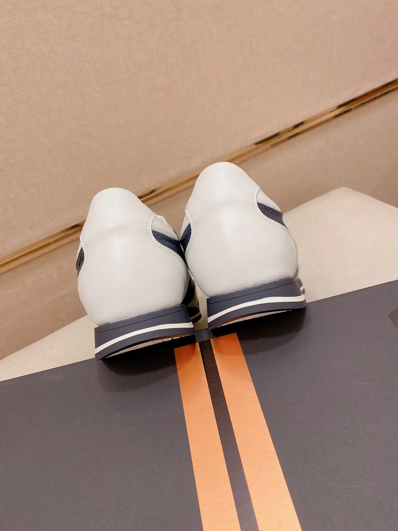 White and Navy Two-Tone Leather Lifestyle Sneakers 3