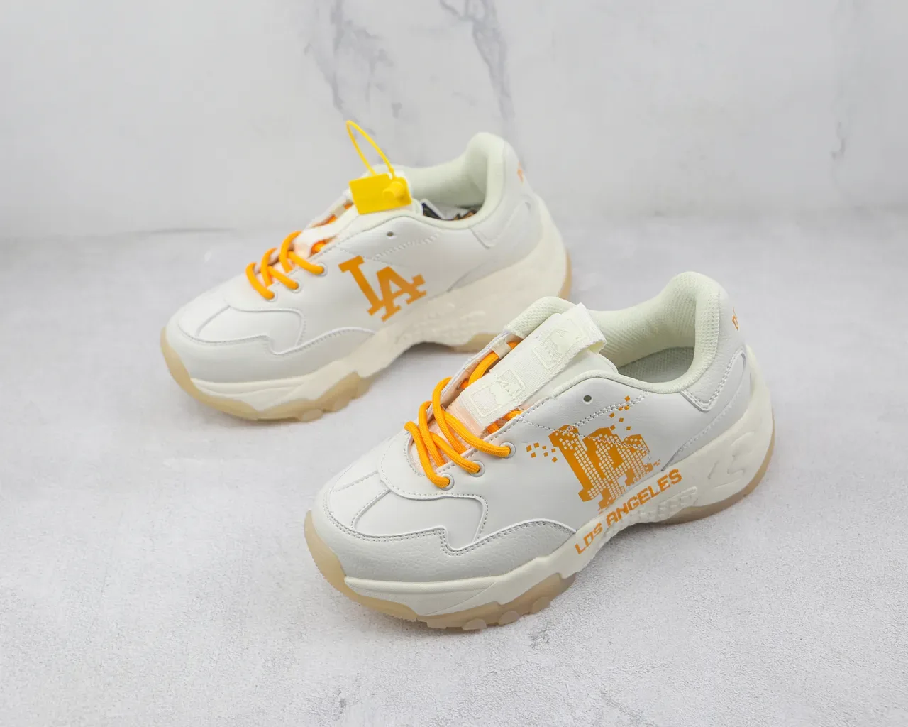 White and Orange Pixel LA Graphic Chunky Lifestyle Sneakers 4