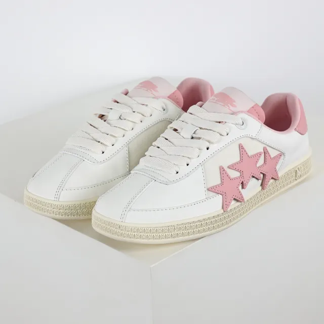 White and Pink Star Appliqué Low-Top Sneakers 2