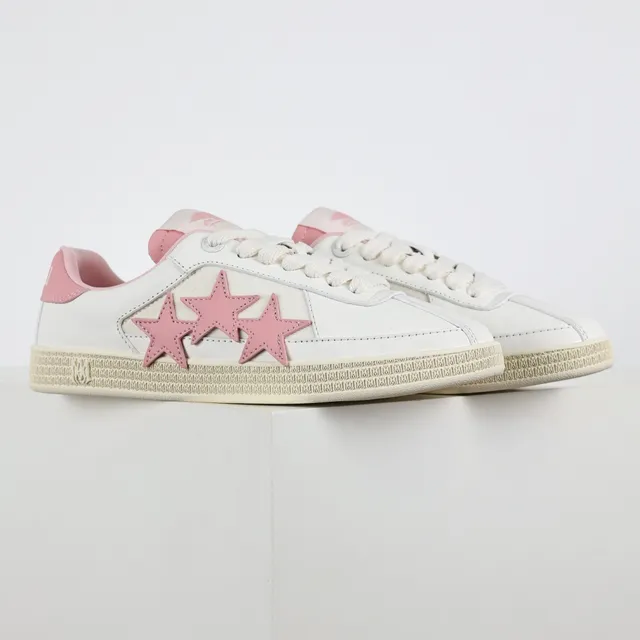 White and Pink Star Appliqué Low-Top Sneakers 3