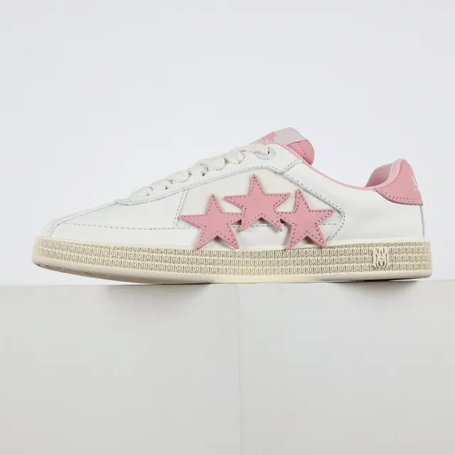 White and Pink Star Appliqué Low-Top Sneakers 9