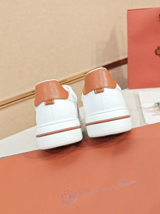 White and Tan Monogram Low-Top Lifestyle Sneaker 3
