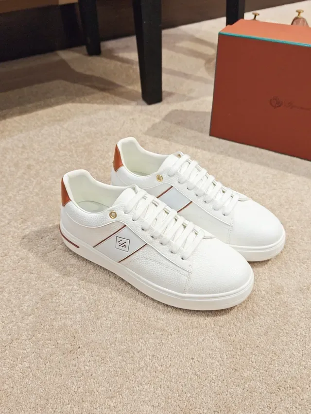 White and Tan Monogram Low-Top Lifestyle Sneaker 4