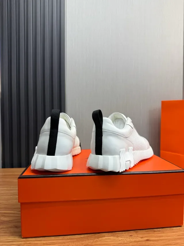 White Black Mesh And Leather Upper Sculpted Ridged Rubber Sole Sneakers 3