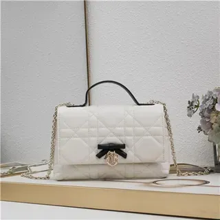 White Black Quilted Diamond-Stitch Top-Handle Handbag