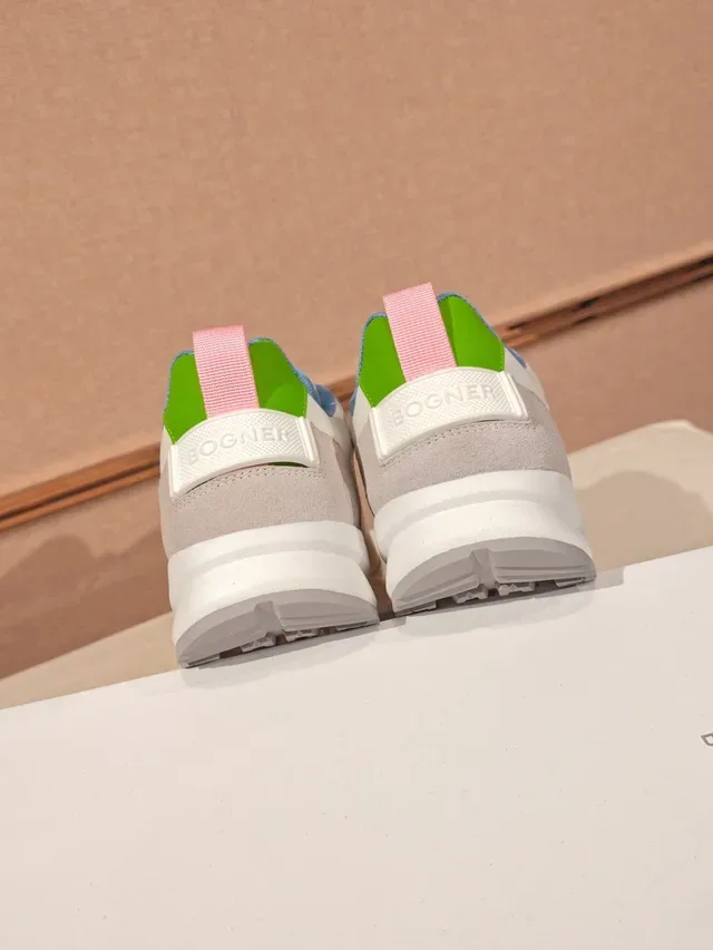 White Blue Leather Upper Circular Monogram Logo Sneakers 3
