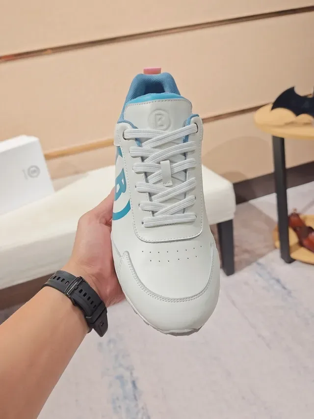 White Blue Leather Upper Circular Monogram Logo Sneakers 5