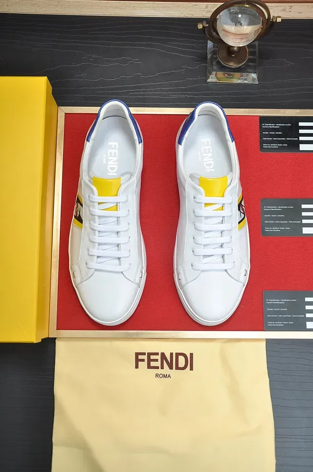 White Blue Low-Top Leather Upper Sneakers 2