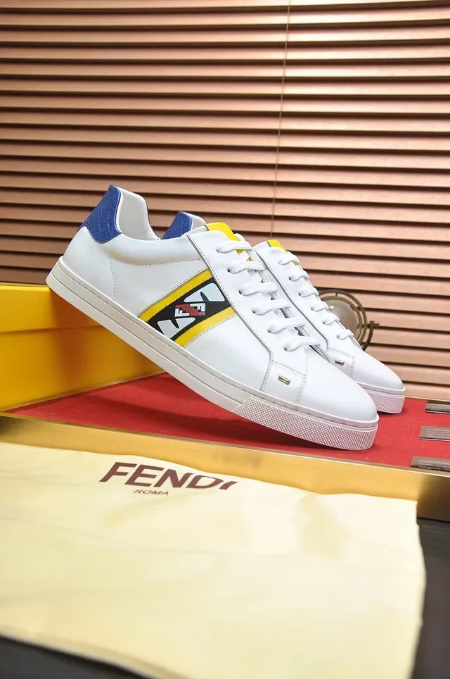 White Blue Low-Top Leather Upper Sneakers 3