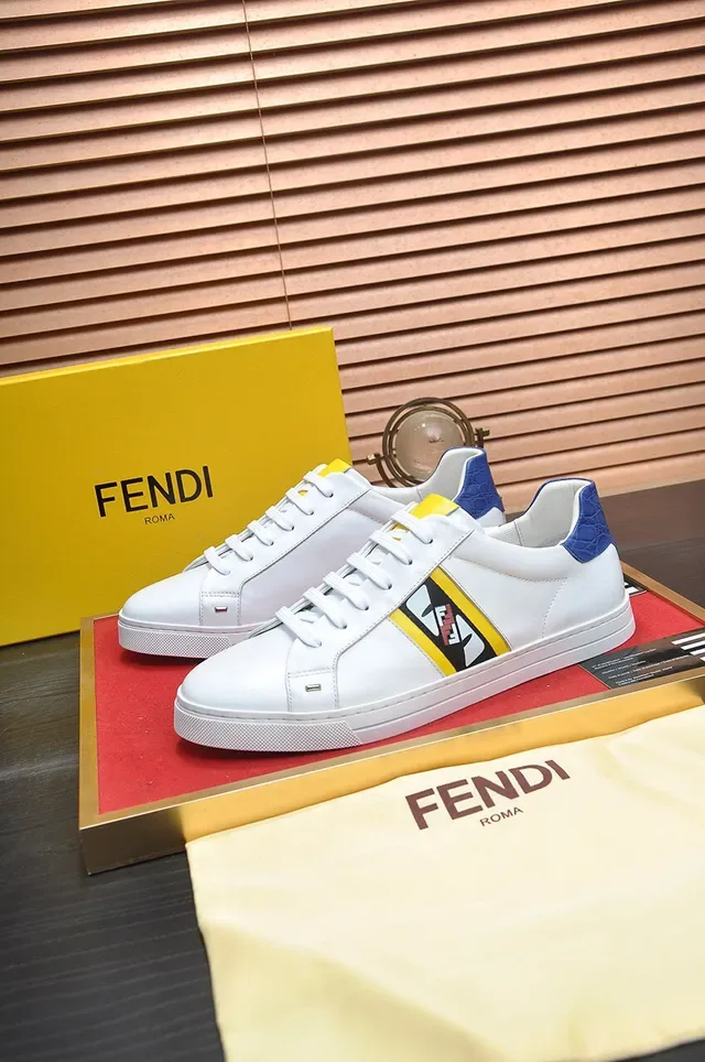 White Blue Low-Top Leather Upper Sneakers 4