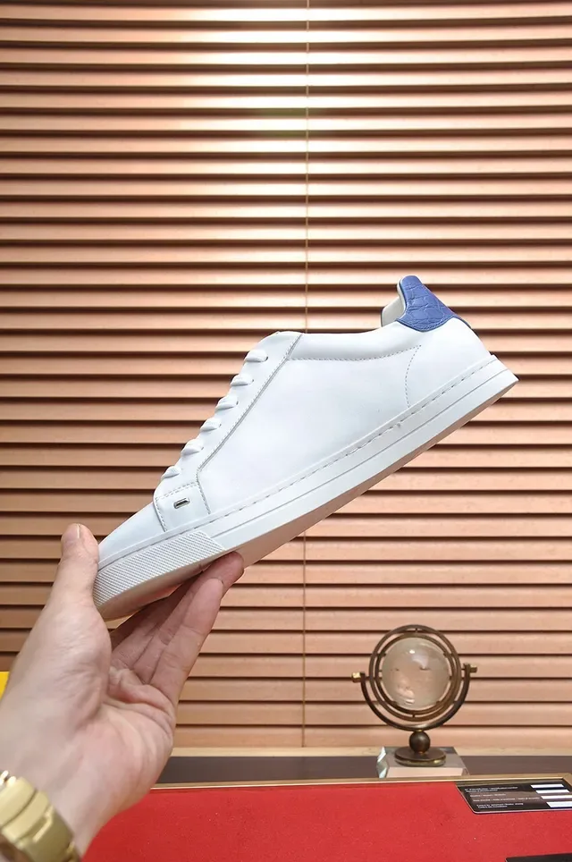 White Blue Low-Top Leather Upper Sneakers 5