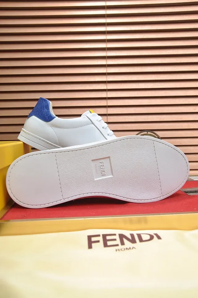 White Blue Low-Top Leather Upper Sneakers 7