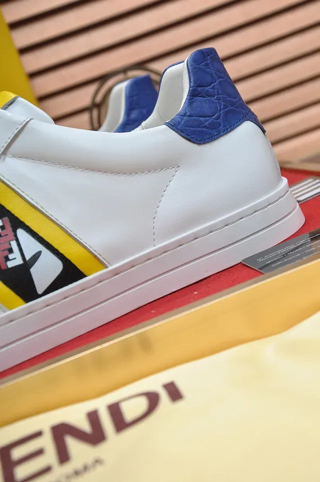 White Blue Low-Top Leather Upper Sneakers 9