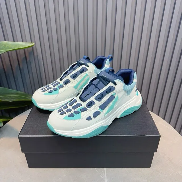 White Blue Sculpted Sole Cage-Style Synthetic Overlays Chunky Sneakers 4