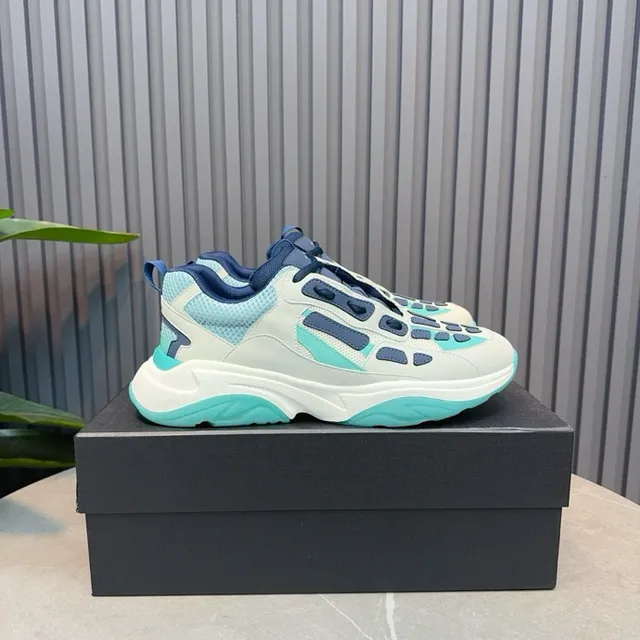 White Blue Sculpted Sole Cage-Style Synthetic Overlays Chunky Sneakers 5