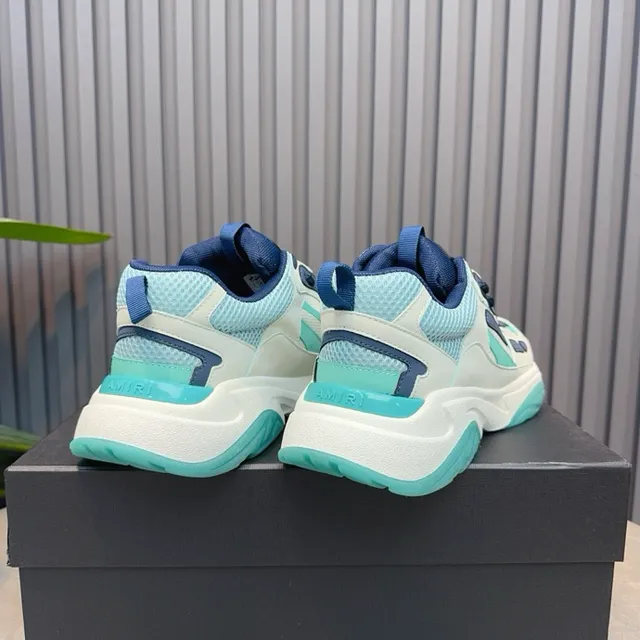 White Blue Sculpted Sole Cage-Style Synthetic Overlays Chunky Sneakers 6