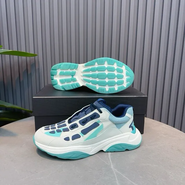 White Blue Sculpted Sole Cage-Style Synthetic Overlays Chunky Sneakers 7