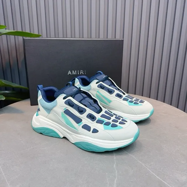 White Blue Sculpted Sole Cage-Style Synthetic Overlays Chunky Sneakers 8