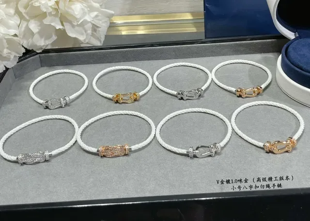 White Braided Cord Pavé Crystal Knot Clasp Bracelets 4