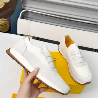 White Brown Laceless Knit Upper Textured Mesh Panels Lifestyle Sneakers