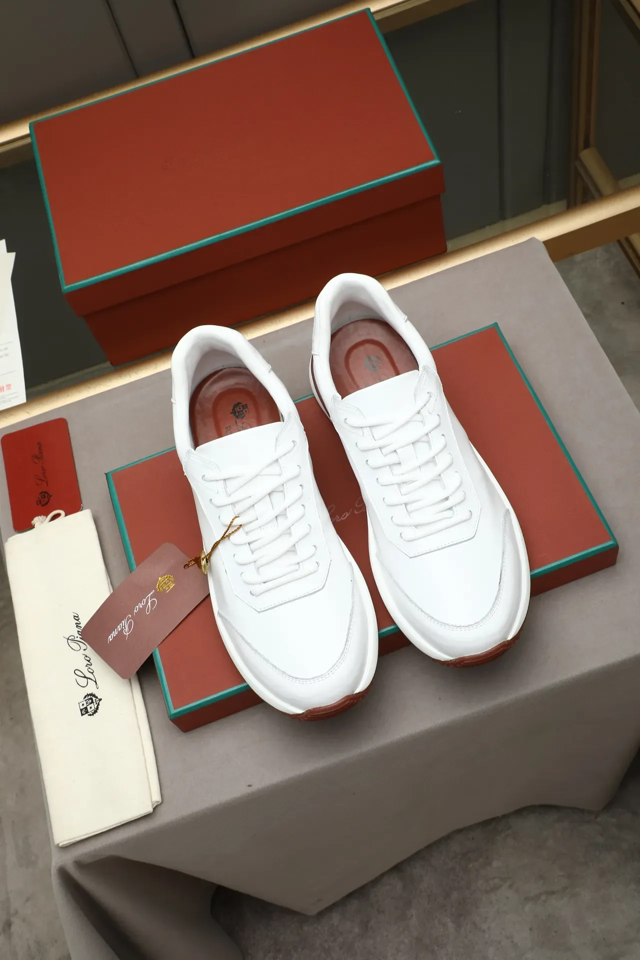 White Brown Leather Upper Sculpted Midsole Sneakers 2