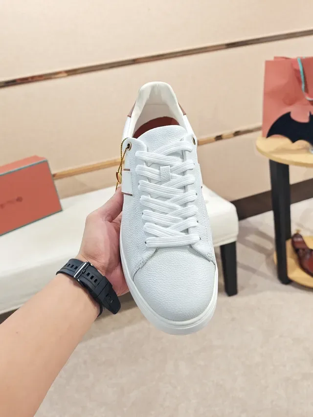 White Brown Low-Top Leather Upper Sneakers 6