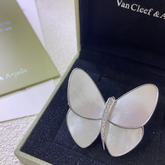 Broche à la silhouette de papillon en or blanc avec incrustation de nacre 3