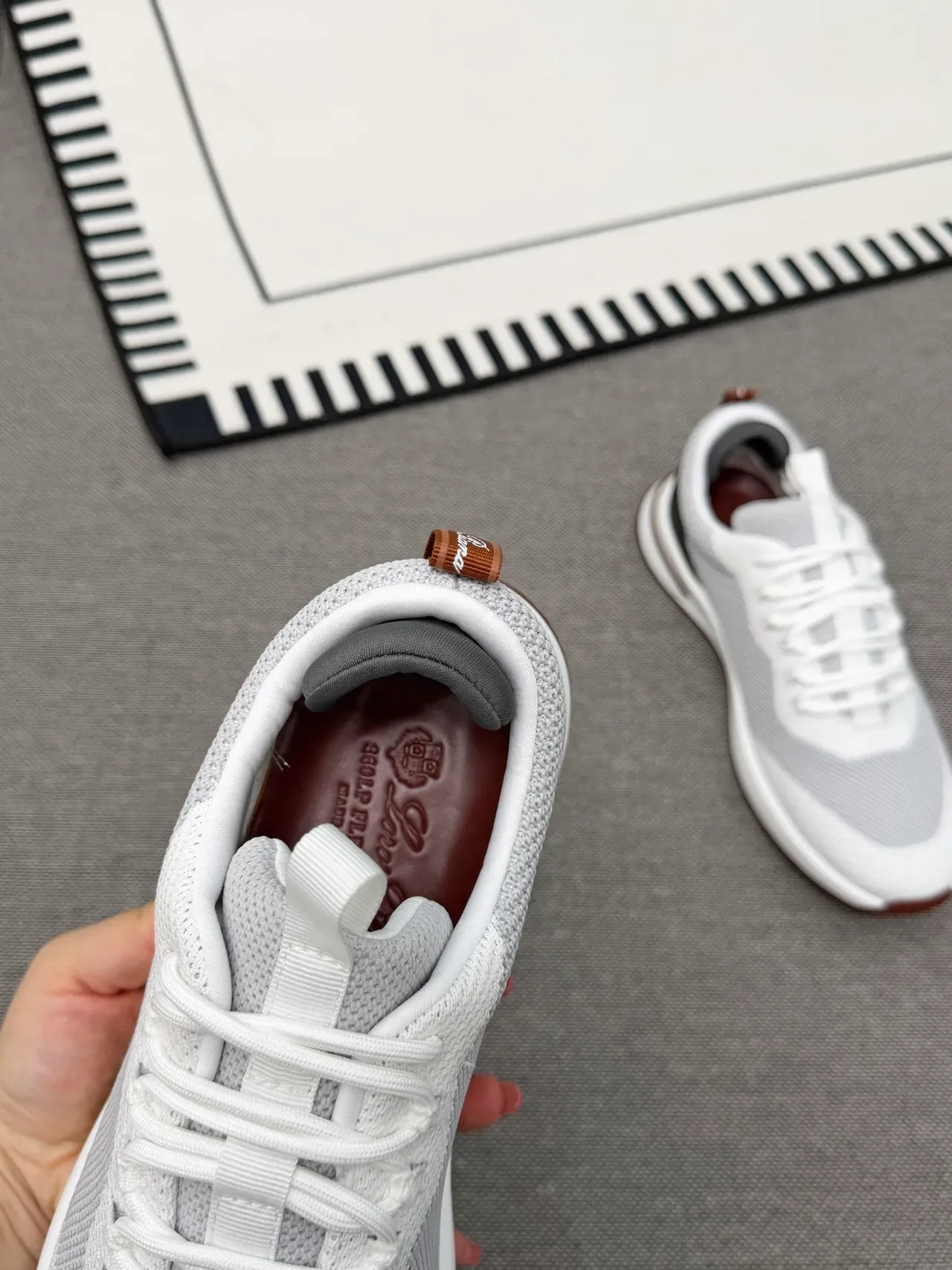 White Gray Knit Mesh Upper Layered Midsole Sneakers 3