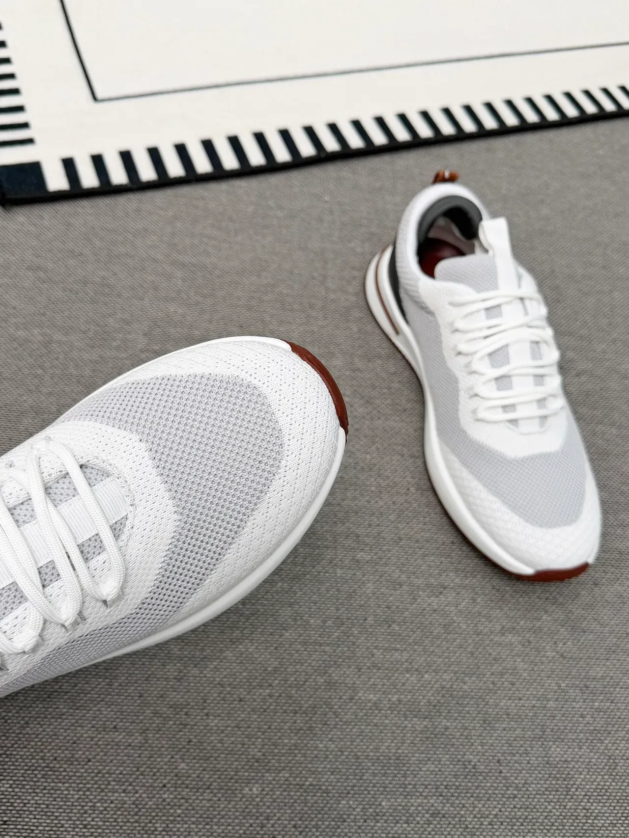 White Gray Knit Mesh Upper Layered Midsole Sneakers 4