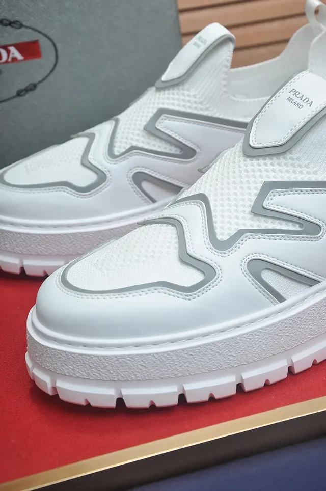 White Gray Slip-On Platform Sole Sneakers 2