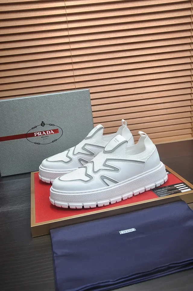 White Gray Slip-On Platform Sole Sneakers 4