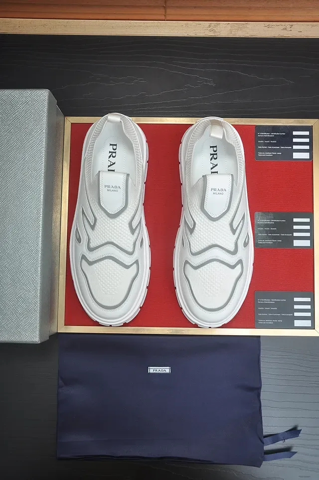 White Gray Slip-On Platform Sole Sneakers 5