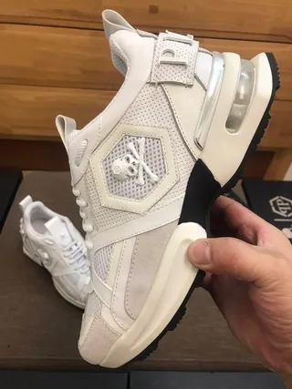 White Mesh and Synthetic Skull-Embellished Chunky Sneaker 2