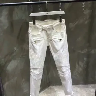 White Moto-Style Quilted Panel Pants