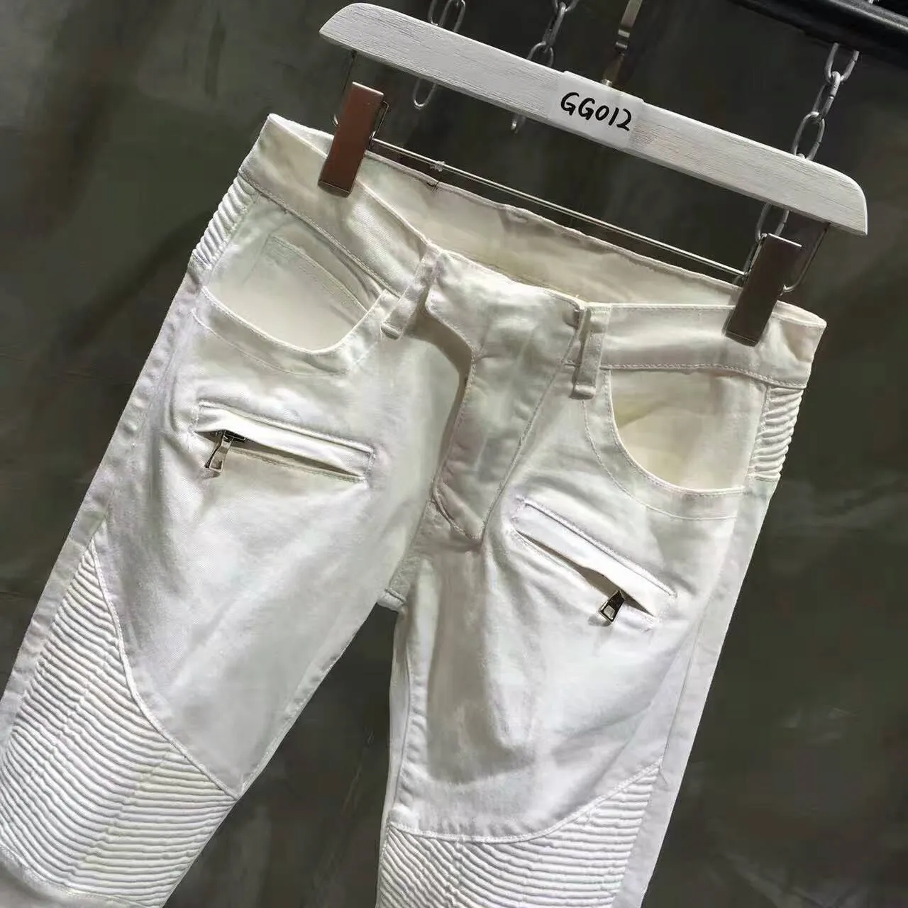 White Moto-Style Quilted Panel Pants 3
