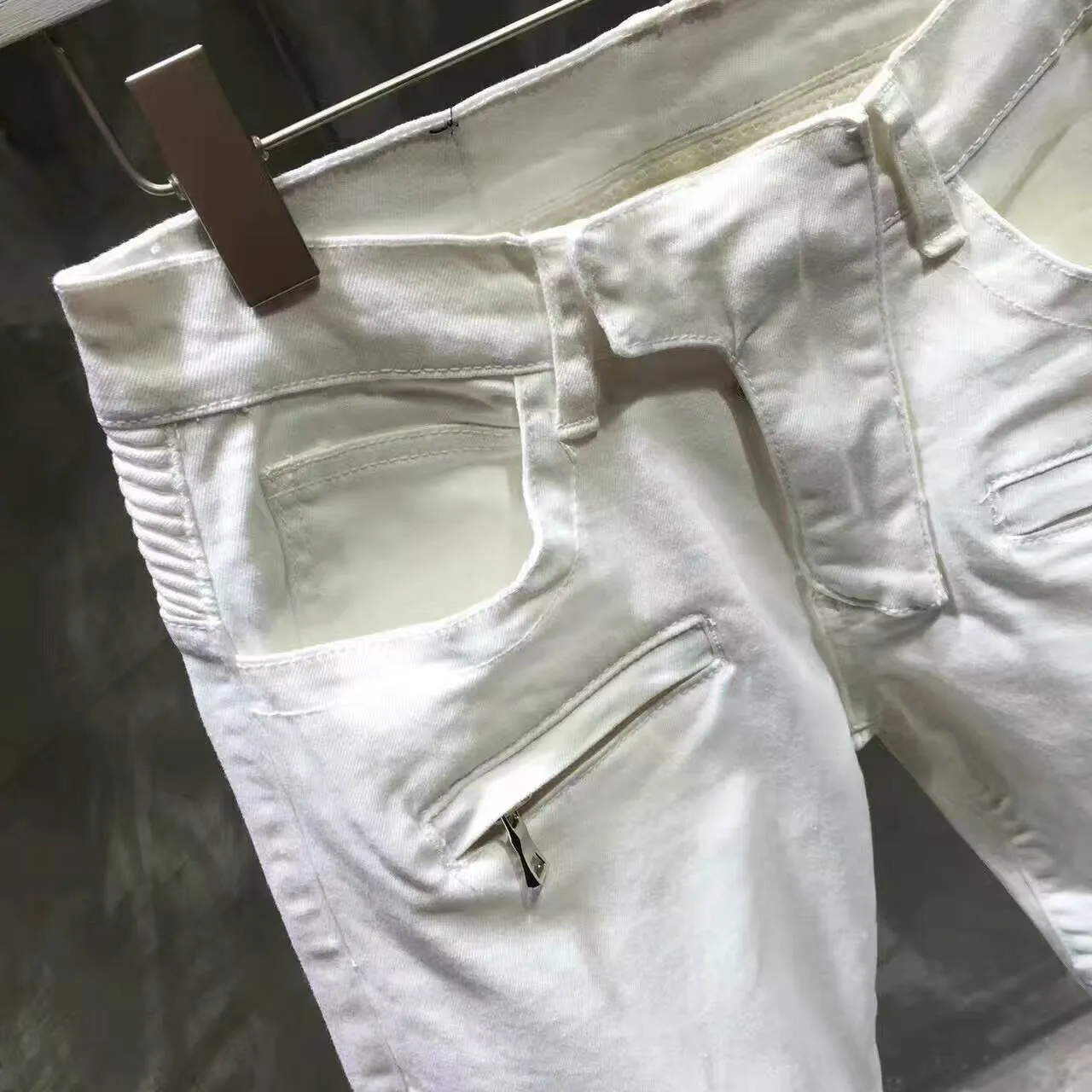 White Moto-Style Quilted Panel Pants 4
