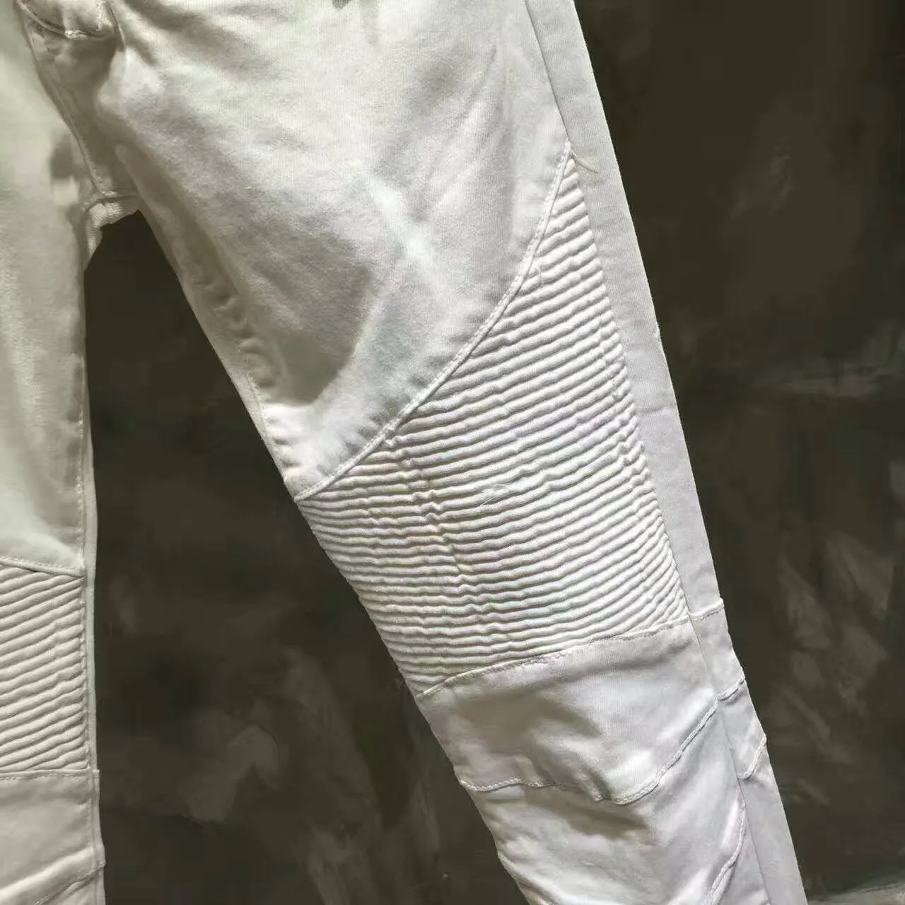 White Moto-Style Quilted Panel Pants 5