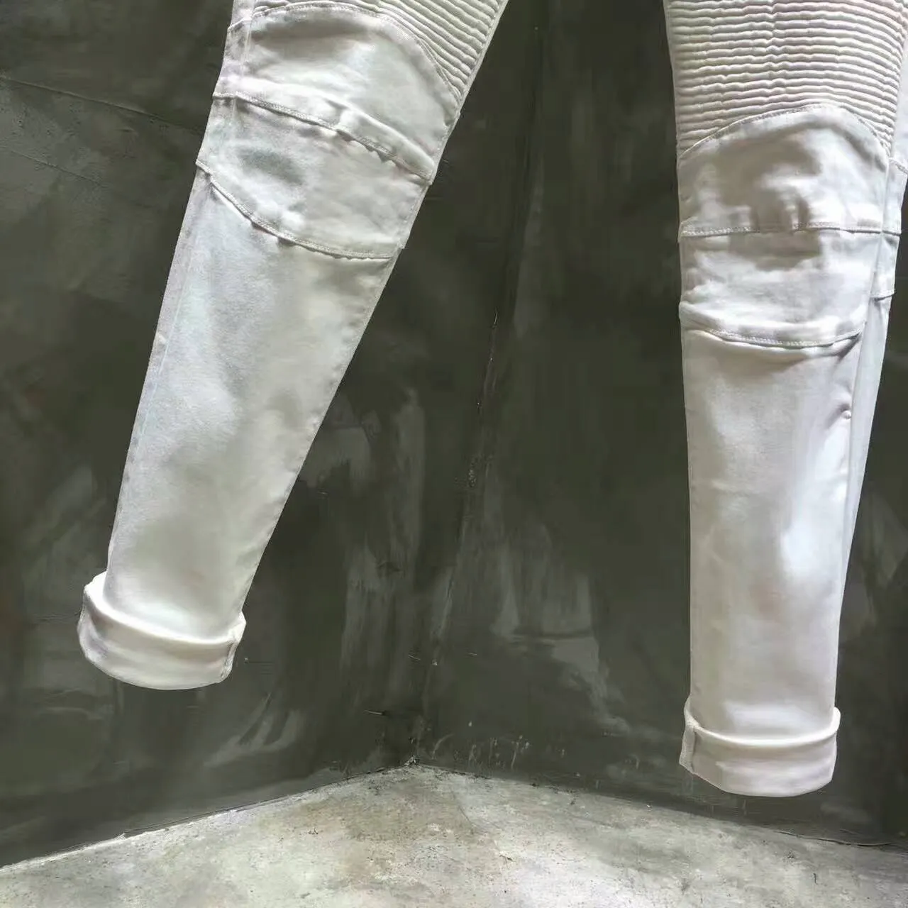 White Moto-Style Quilted Panel Pants 6